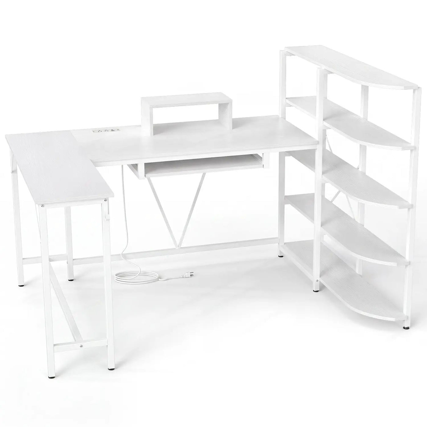63" U-Shaped Computer Desk with Power Outlets & Bookshelf by DirectDeals
