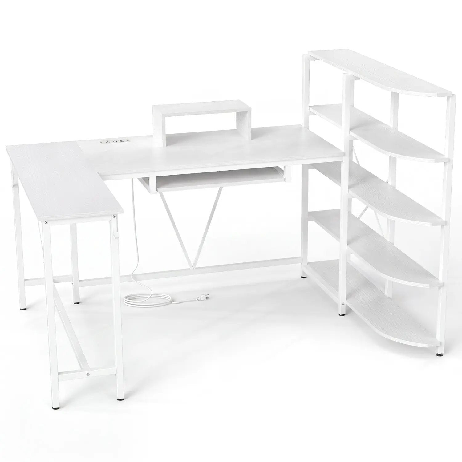 63" U-Shaped Computer Desk with Power Outlets & Bookshelf by DirectDeals
