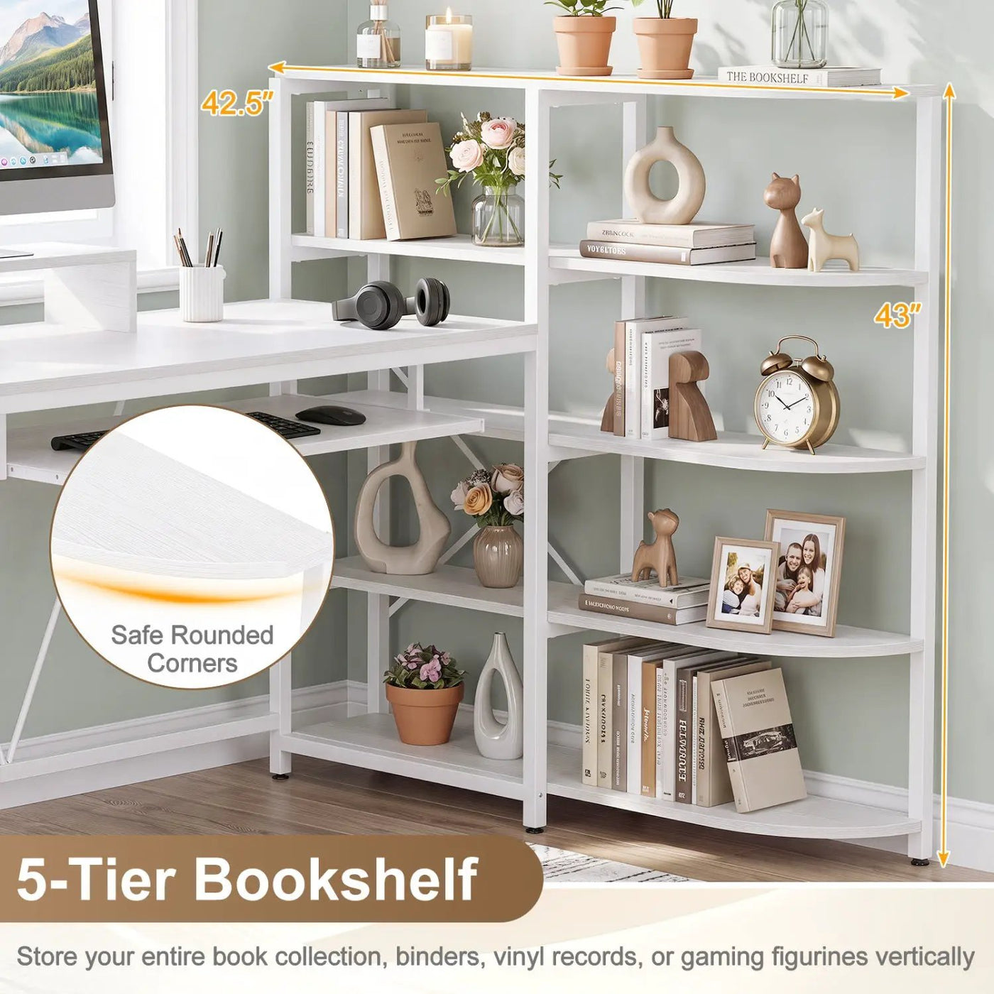 63" U-Shaped Computer Desk with Power Outlets & Bookshelf by DirectDeals