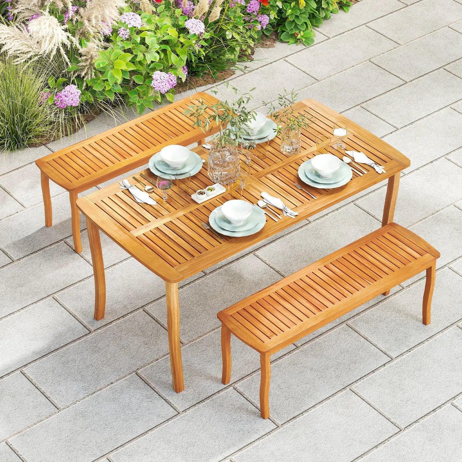63 inch Outdoor Dining Table with Umbrella Hole Farmhouse Bistro Dinette Furniture by DirectDeals