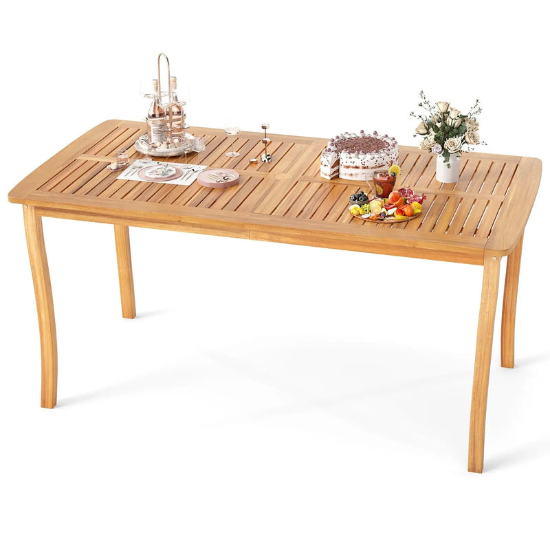 63 inch Outdoor Dining Table with Umbrella Hole Farmhouse Bistro Dinette Furniture by DirectDeals