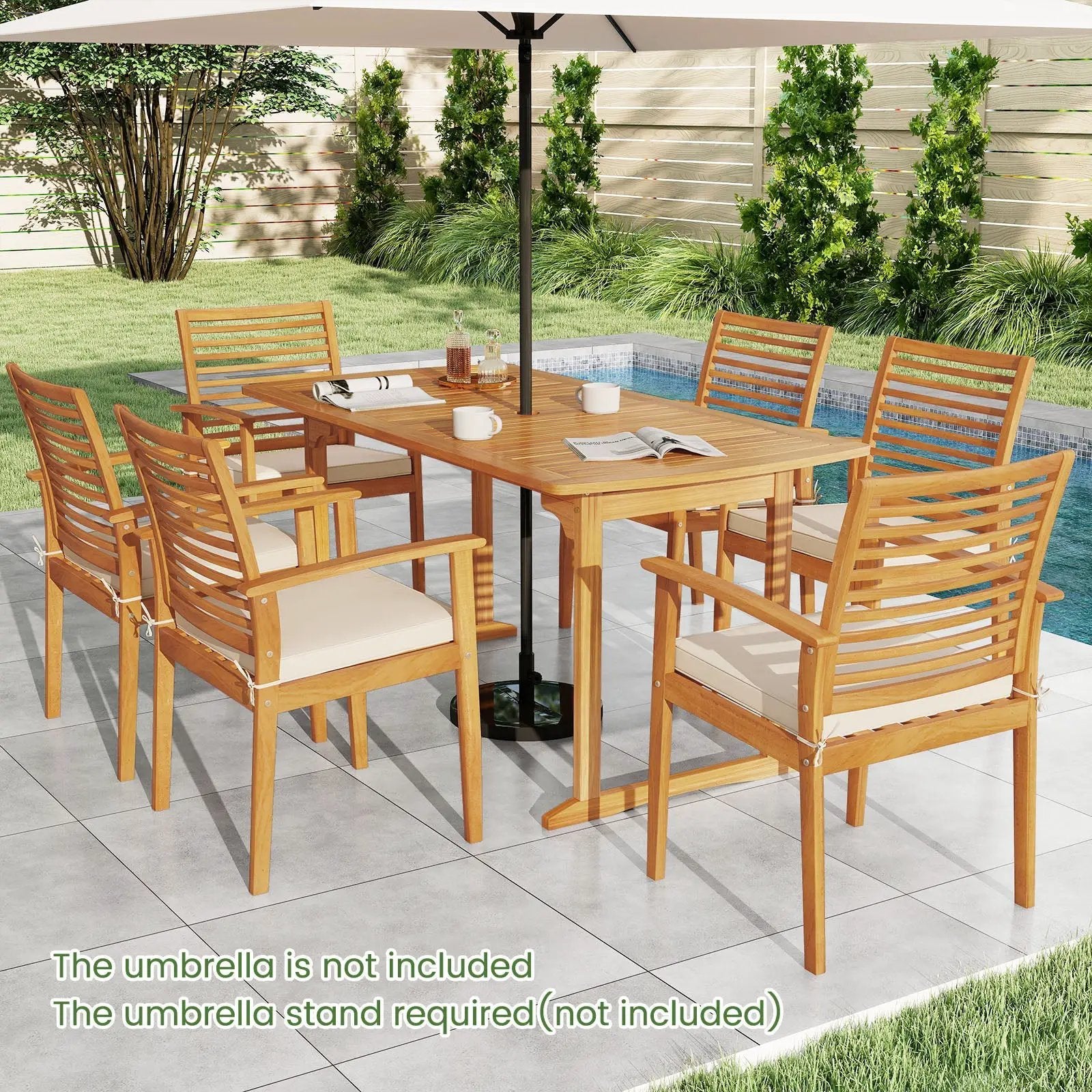 63 inch Outdoor Dining Table with Umbrella Hole and Slatted Tabletop by DirectDeals