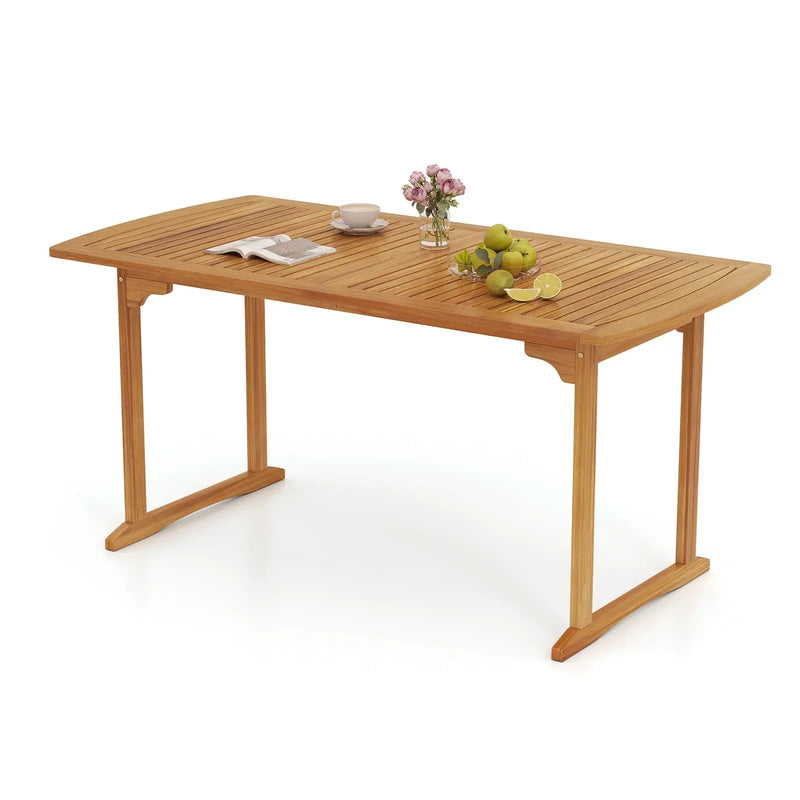 63 inch Outdoor Dining Table with Umbrella Hole and Slatted Tabletop by DirectDeals