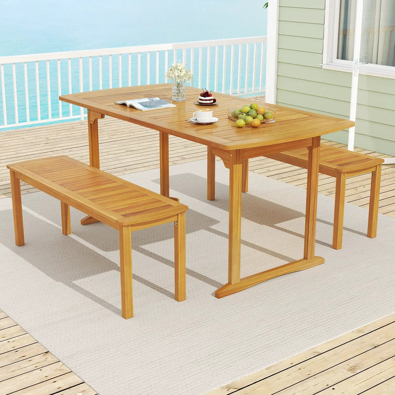 63 inch Outdoor Dining Table with Umbrella Hole and Slatted Tabletop by DirectDeals