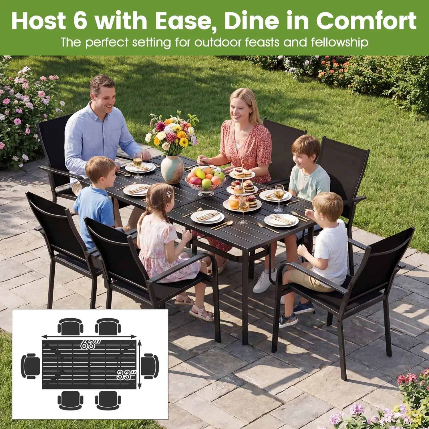 63" x 33" Rectangle Metal Patio Dining Table for 6 by DirectDeals