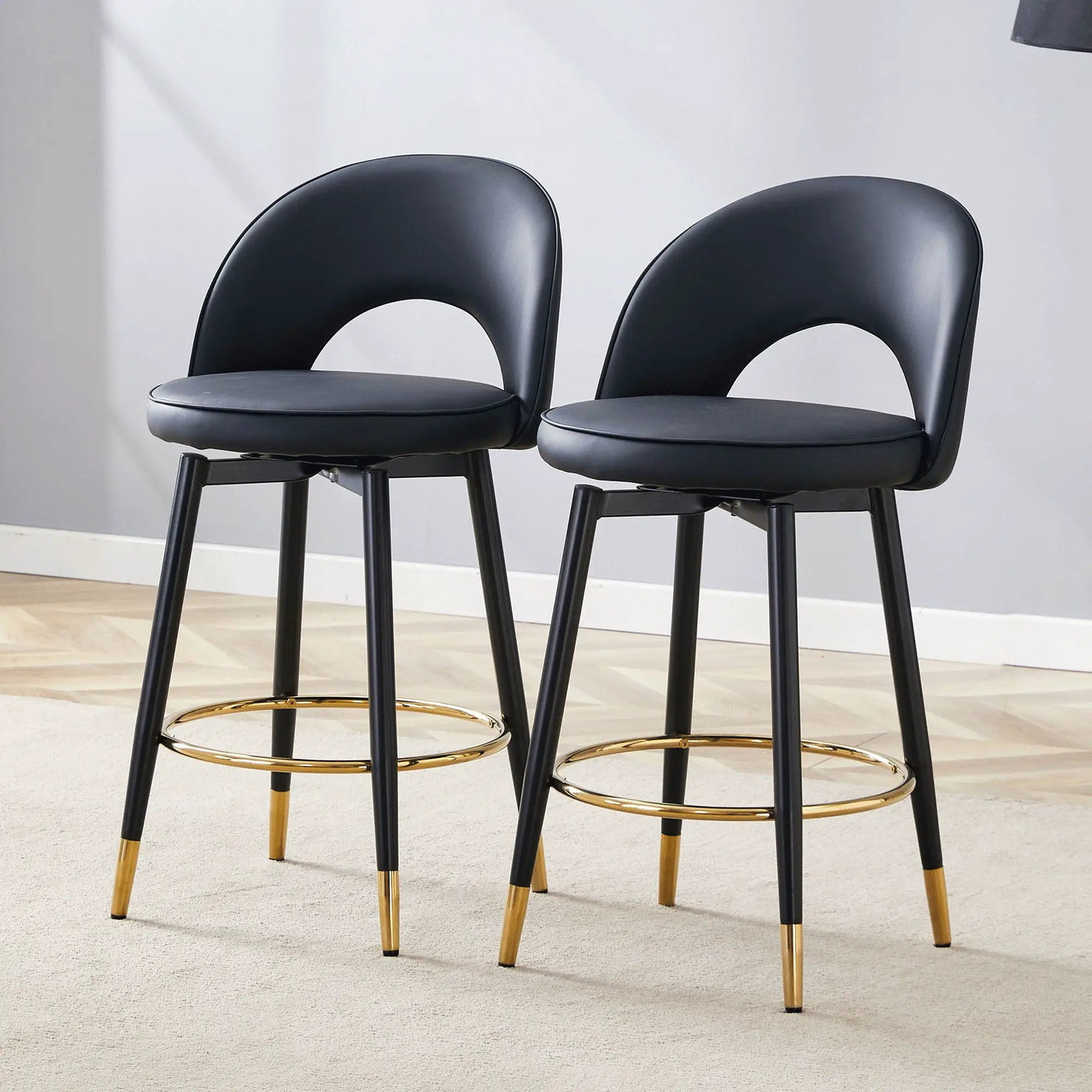 Modern Upholstered 360° Rotatable Bar Chair With Metal Legs For Dining Room (Set of 2) by Unique Piece Furniture