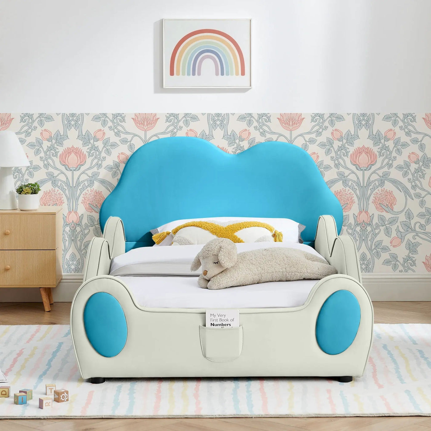 Cute Cloud Shape Bed With Guardrails Cartoon Design, Storage Pocket by Unique Piece Furniture