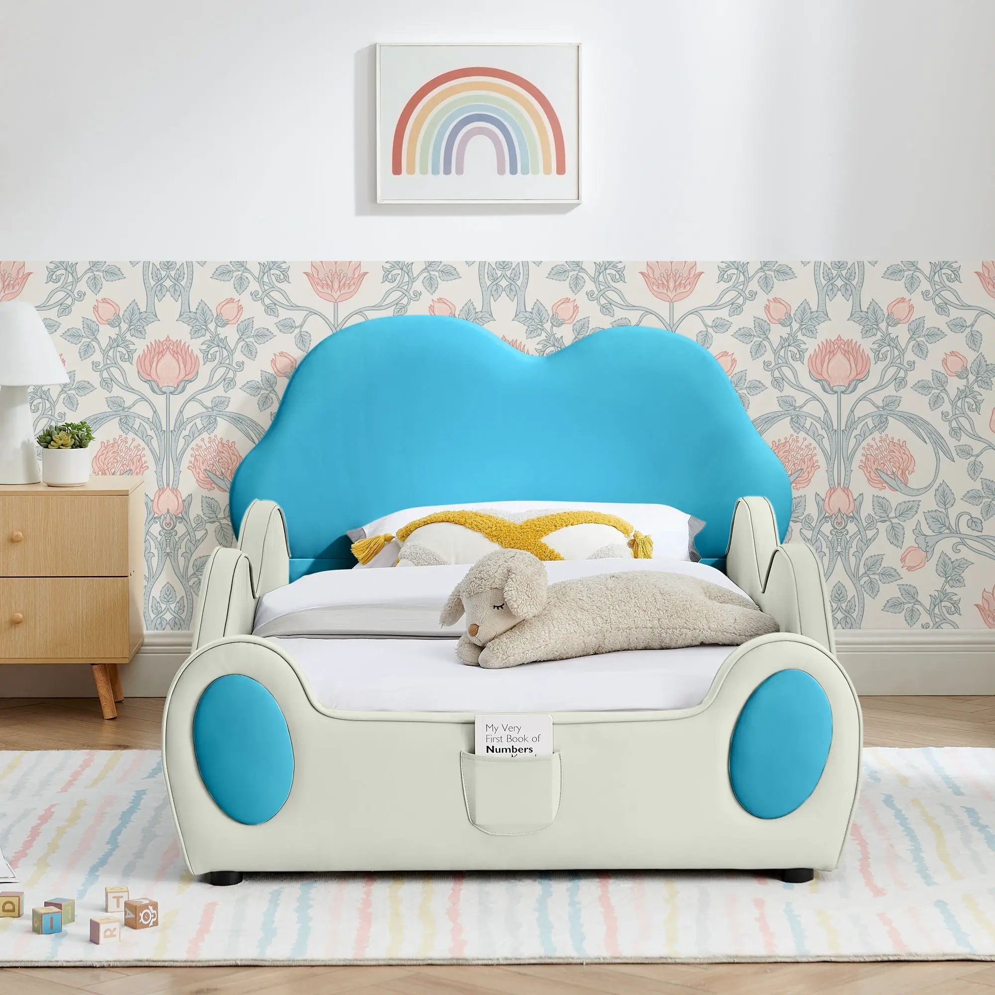Cute Cloud Shape Bed With Guardrails Cartoon Design, Storage Pocket by Unique Piece Furniture