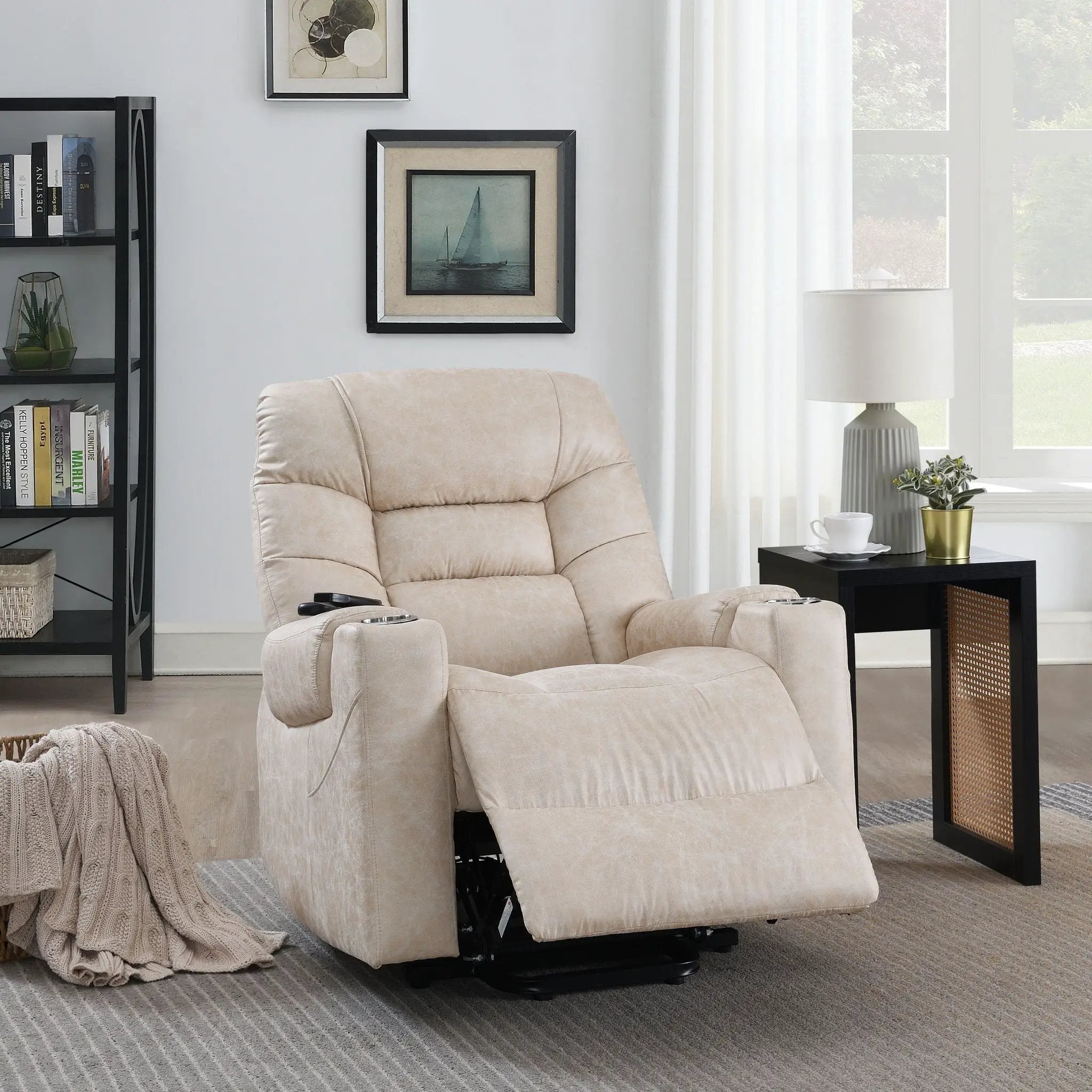 Nairi - Leather Aire Power Motion Recliner With Lift Heating Massage Function - Ivory by Unique Piece Furniture