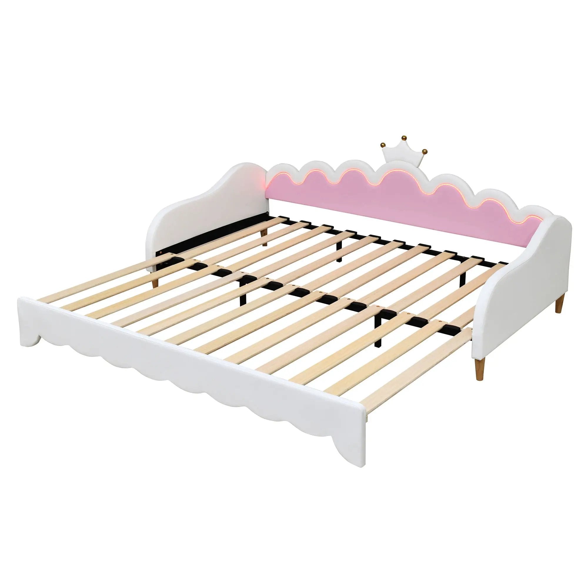 Extending Daybed With LED Lights, Modern Upholstered Princess Daybed With Crown Headboard by HouseOfZazla