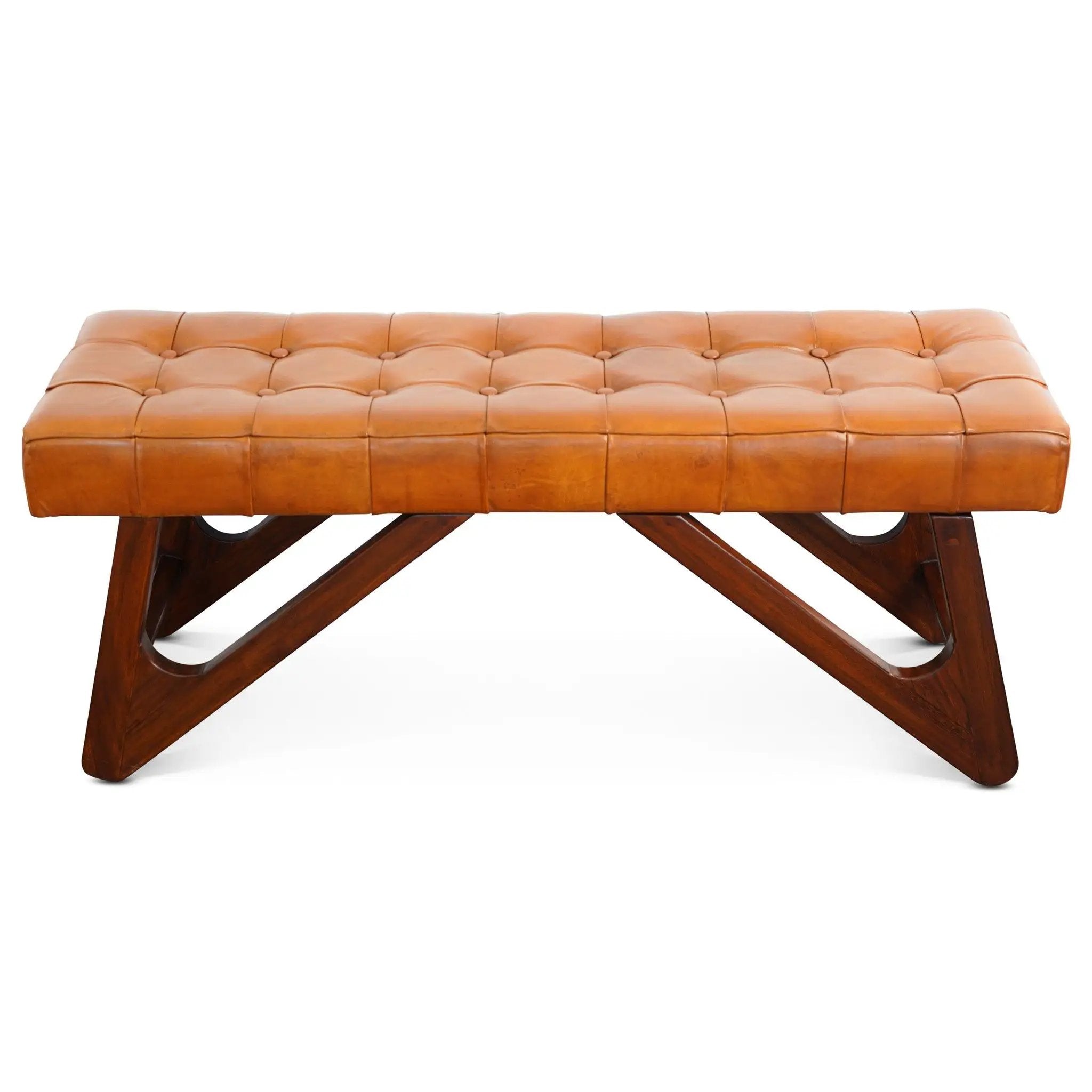 Mia - Bench With Buttons - Brown / Rustic by HouseOfZazla