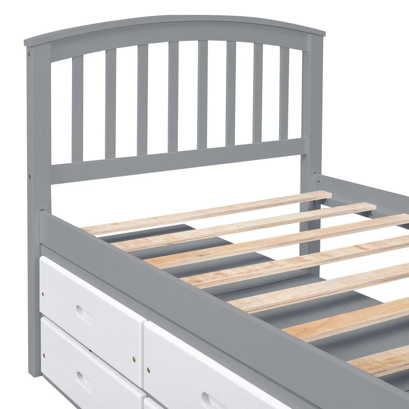 Platform Storage Bed Solid Wood Bed With 6 Drawers