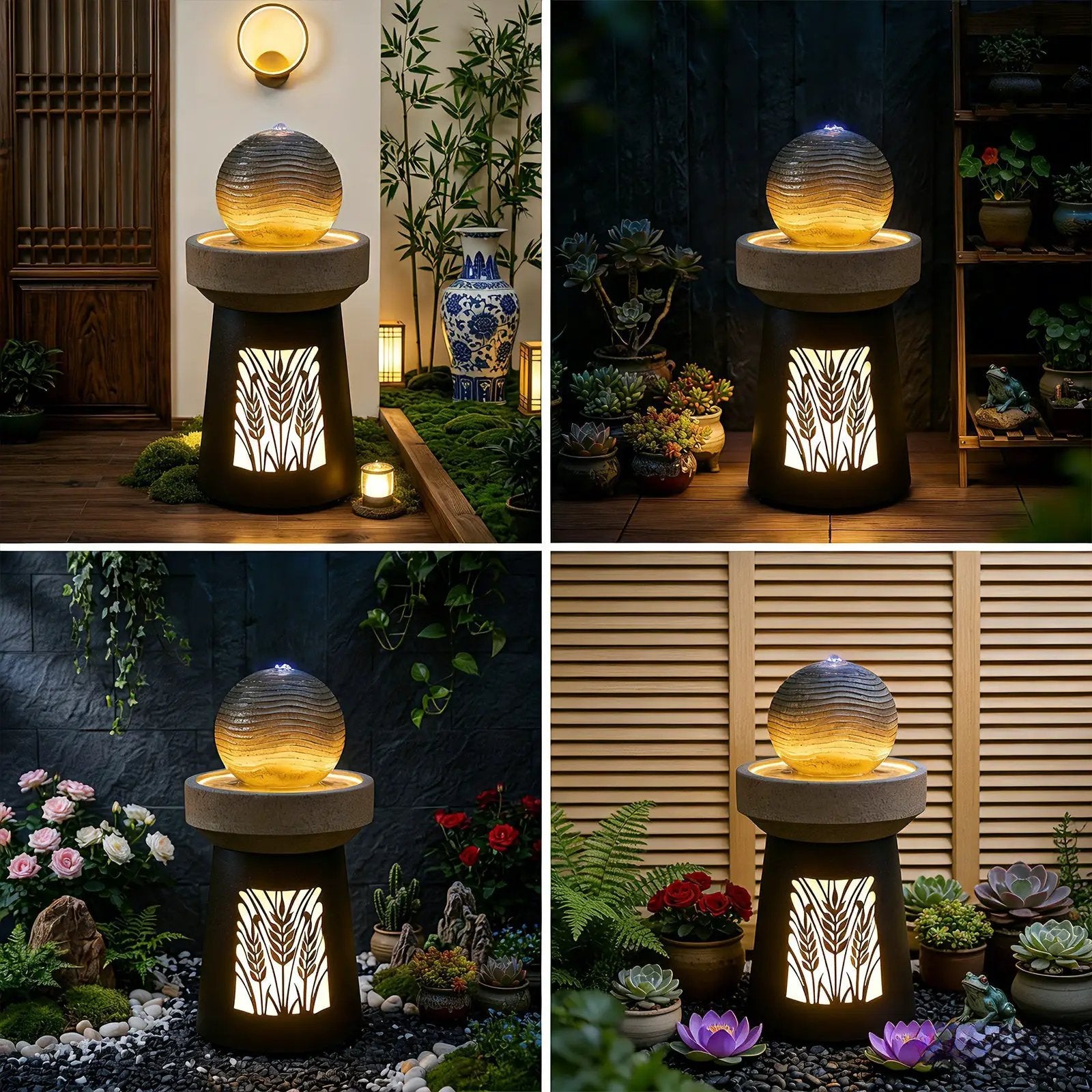 Outdoor Garden Lantern Light with Warm LED Leaf Silhouette by HouseOfZazla