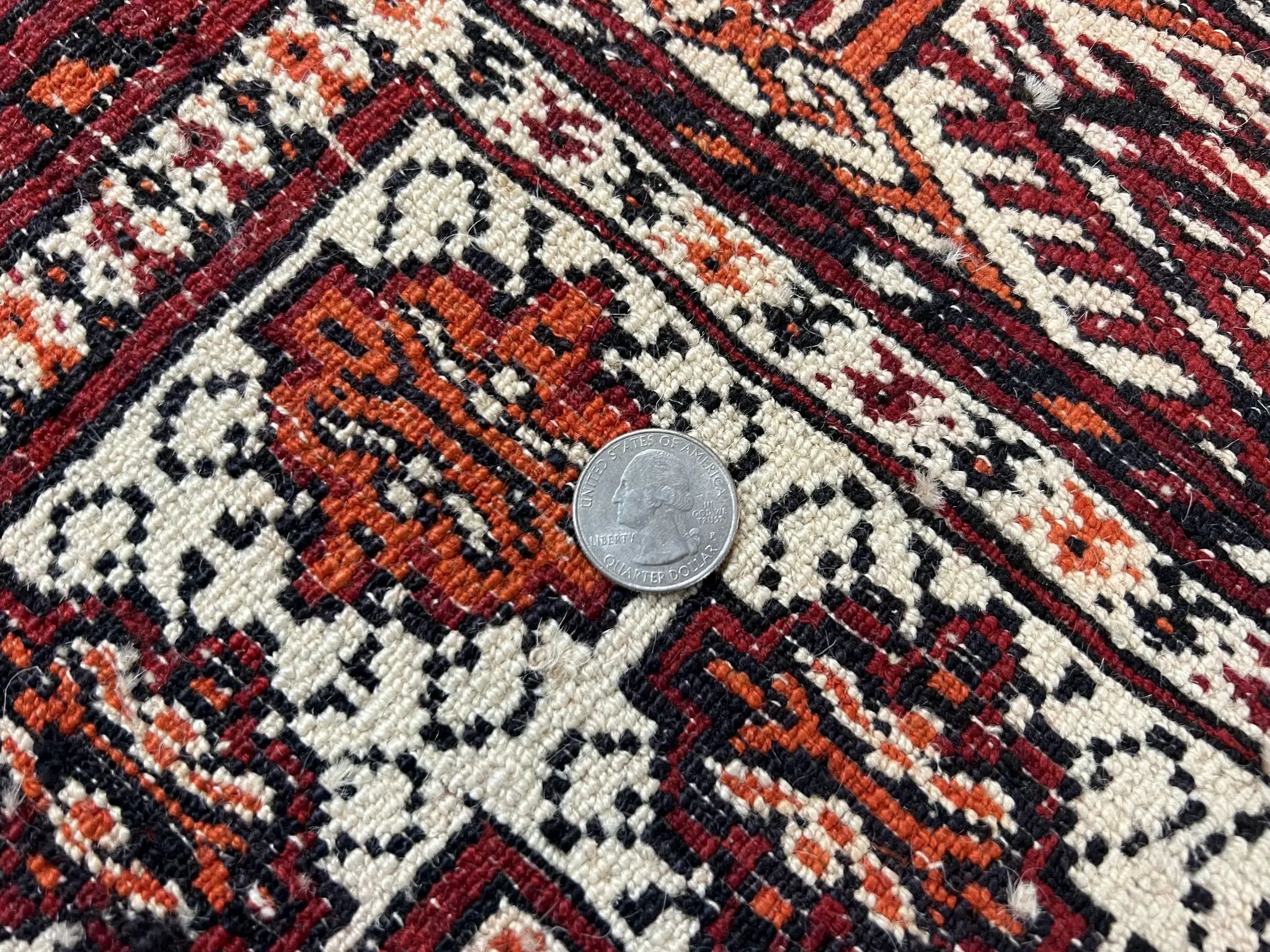 Persian Turkoman Rug 7x8, Almost Square Rare, Hand Knotted, Yamud, Bohemian Rug, Handmade Tribal Rug, Cream Red, Handmade Oriental Carpet by Jewel Rugs
