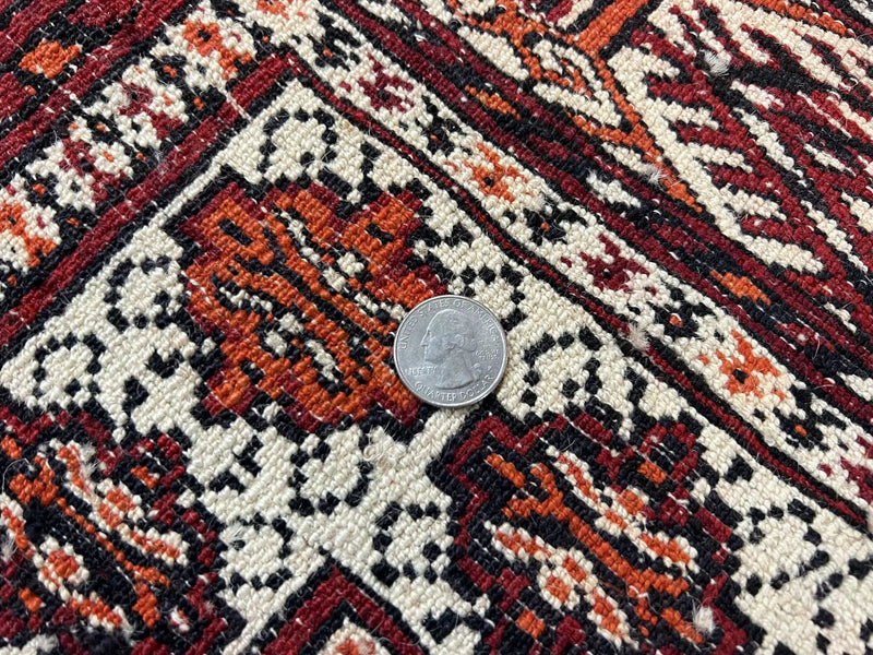 Persian Turkoman Rug 7x8, Almost Square Rare, Hand Knotted, Yamud, Bohemian Rug, Handmade Tribal Rug, Cream Red, Handmade Oriental Carpet by Jewel Rugs