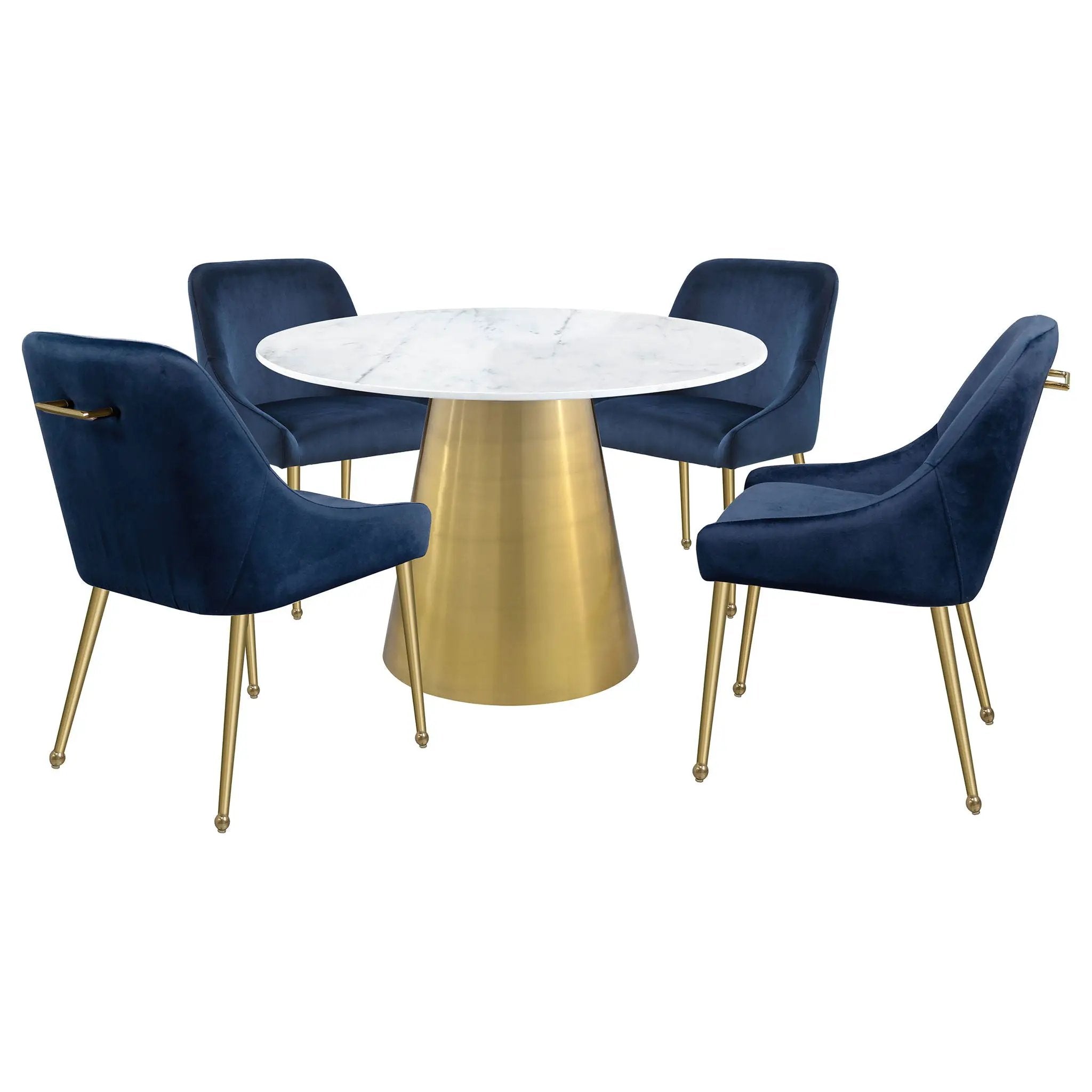 Ambrose Round 50-inch Marble Top Dining Table Brushed Gold by Unique Piece Furniture