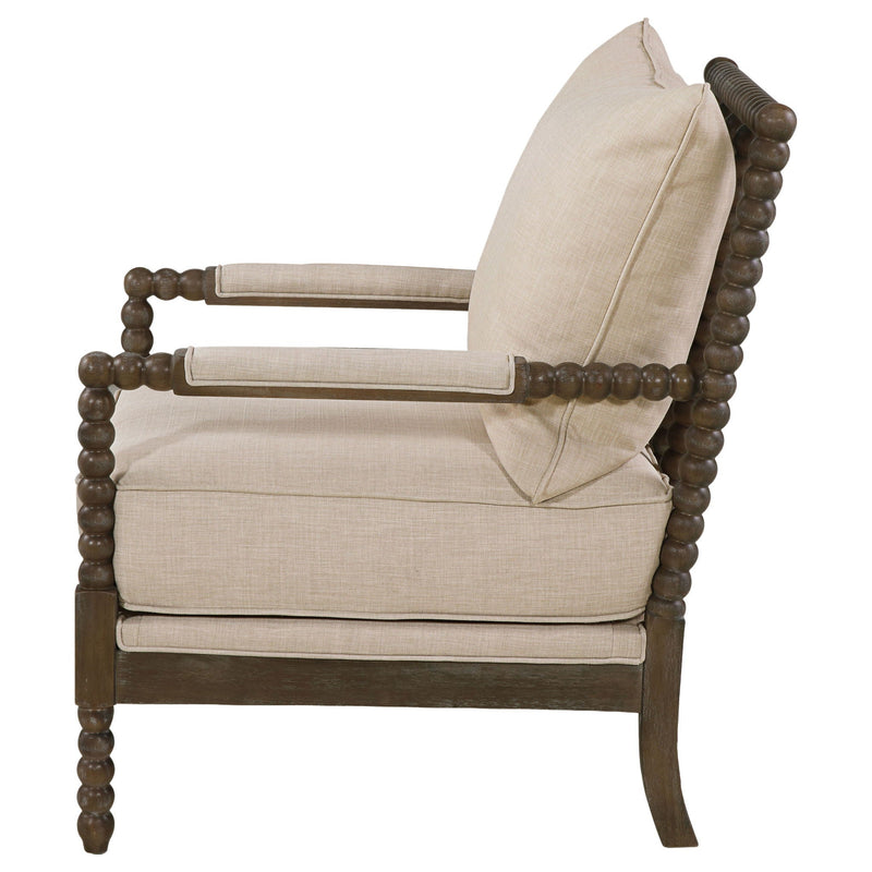 Blanchett Upholstered Bobbin Accent Chair Beige and Distressed Brown by Unique Piece Furniture