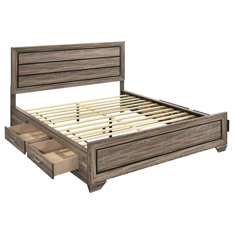 Kauffman Wood California King Storage Panel Bed Washed Taupe by Unique Piece Furniture