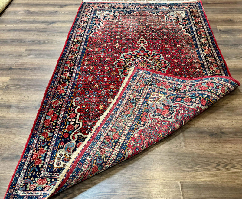 Antique Persian Rug 5x7, Red, Fine 260 KPSI, Bidjar Carpet by Jewel Rugs