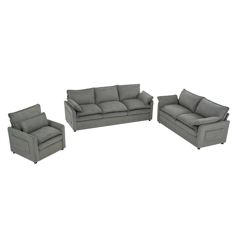 Modern Sofa Set With Double Layer Cushion And Side Storage Pockets by HouseOfZazla