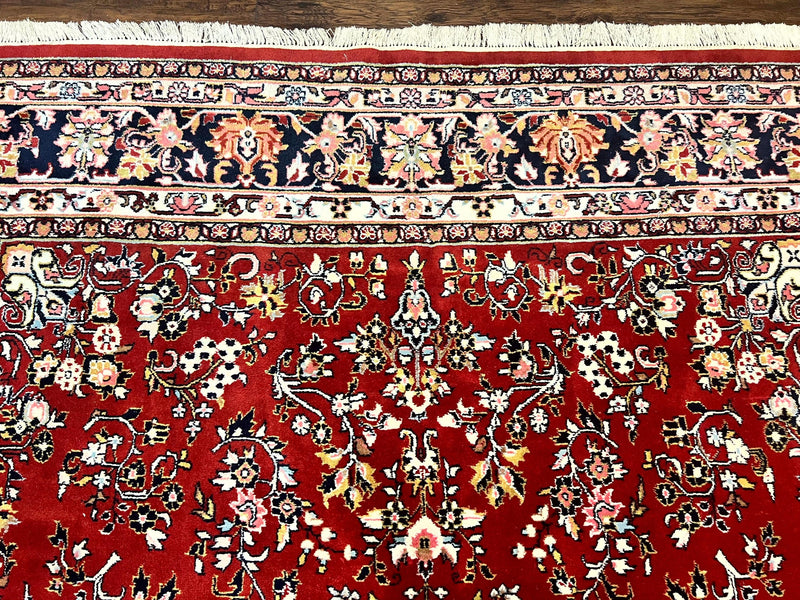 Indo Persian Sarouk Rug 8x10, Red, Floral Allover, Handmade Vintage Wool Carpet, Traditional Rug by Jewel Rugs