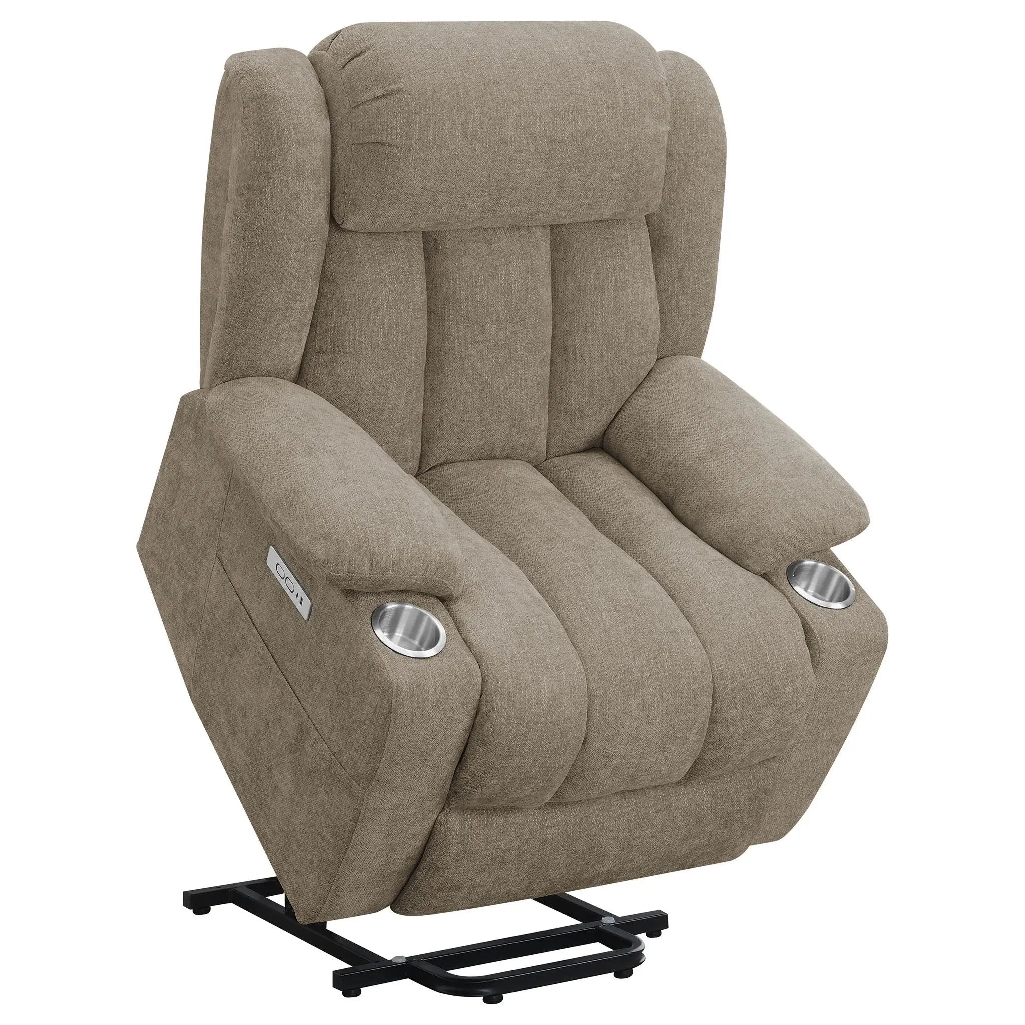 Beca - Upholstered Power Lift Recliner With Cupholders And USB Charging by Unique Piece Furniture