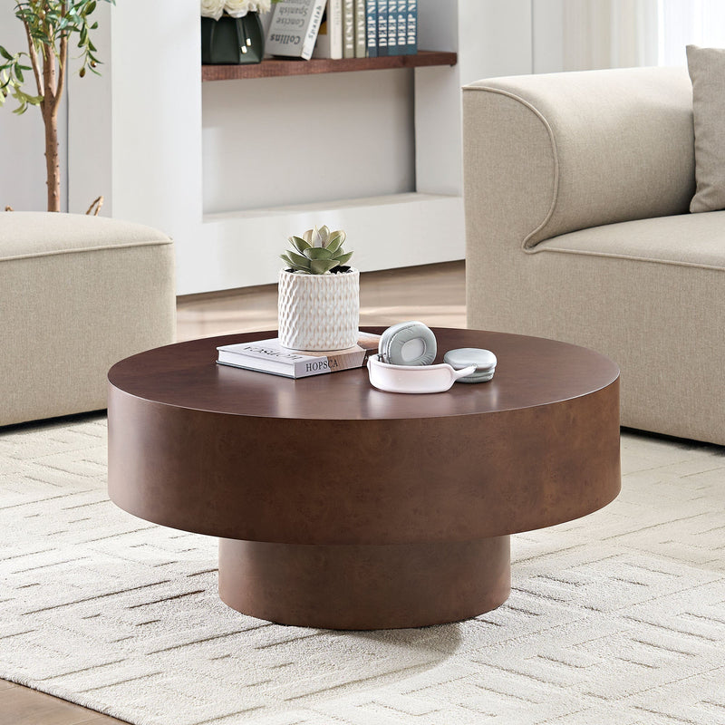 31.49'' Faux Burl Wood Pattern Round Coffee Table with Sturdy Pedestal by HouseOfZazla