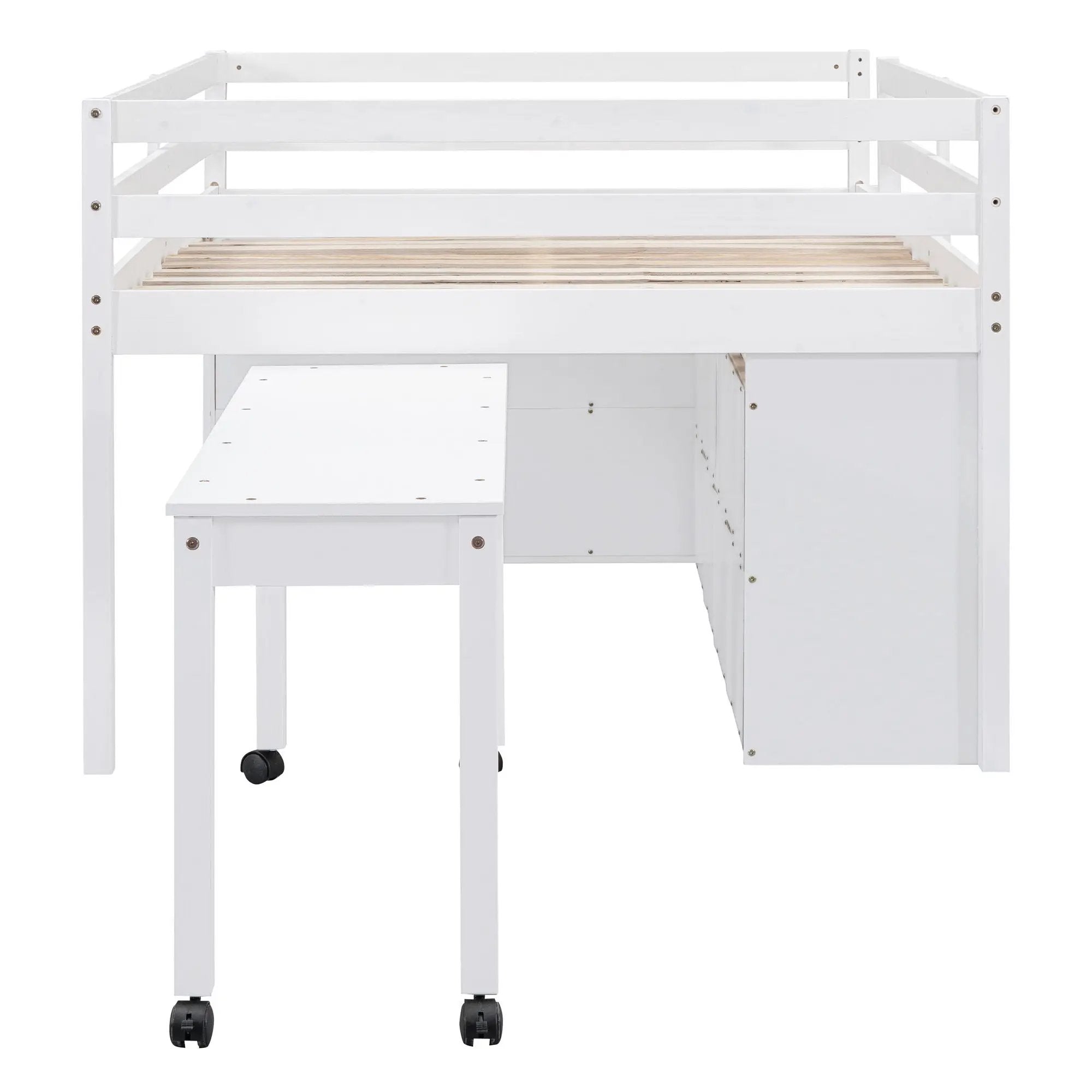 Loft Bed With Retractable Writing Desk And 4 Drawers, With Lateral Portable Desk And Shelves by HouseOfZazla