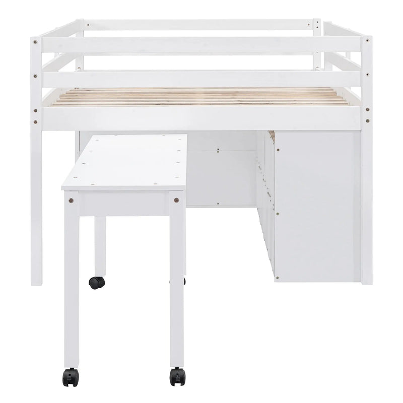 Loft Bed With Retractable Writing Desk And 4 Drawers, With Lateral Portable Desk And Shelves by HouseOfZazla