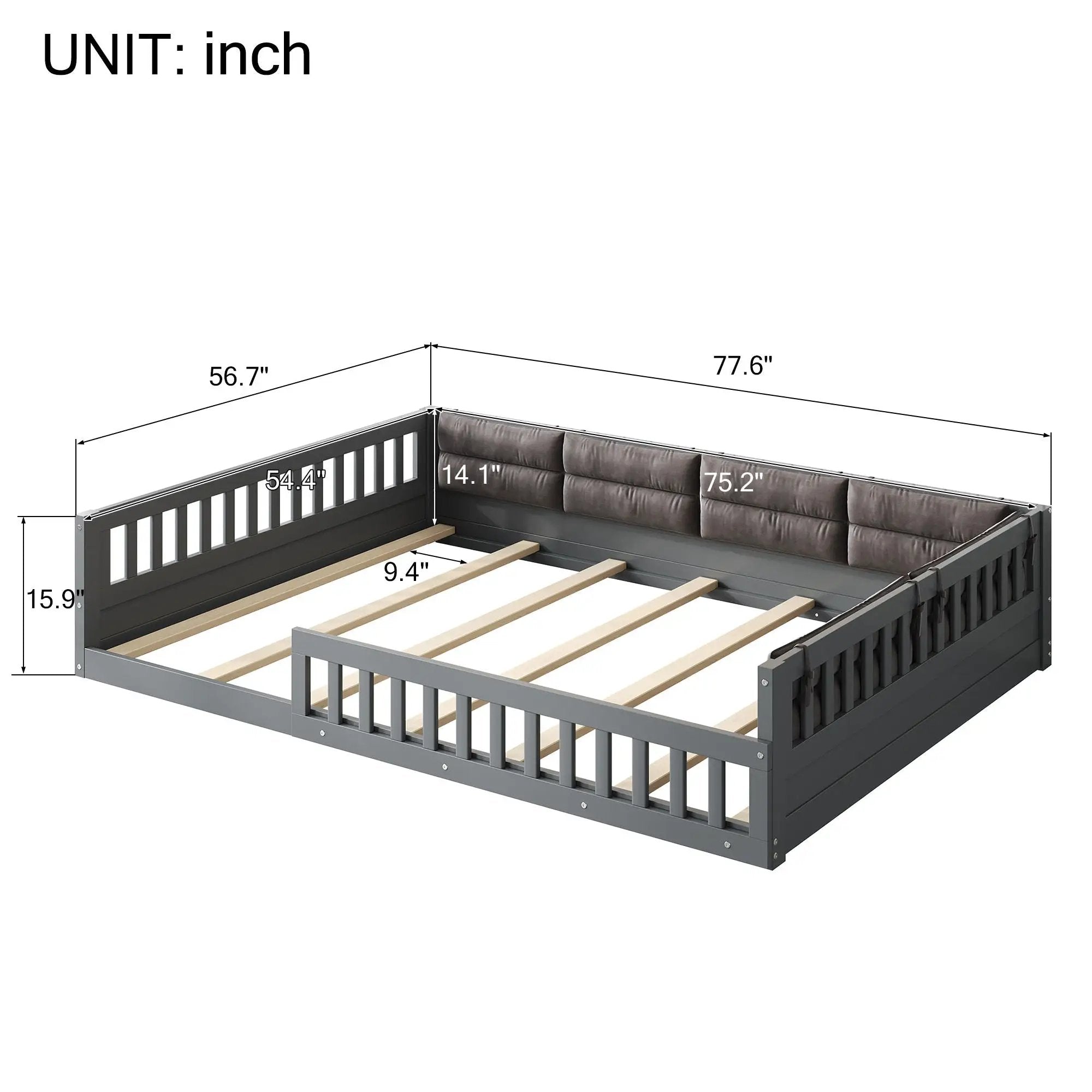 Upholstered Platform Bed With Guardrail And Pillow by HouseOfZazla