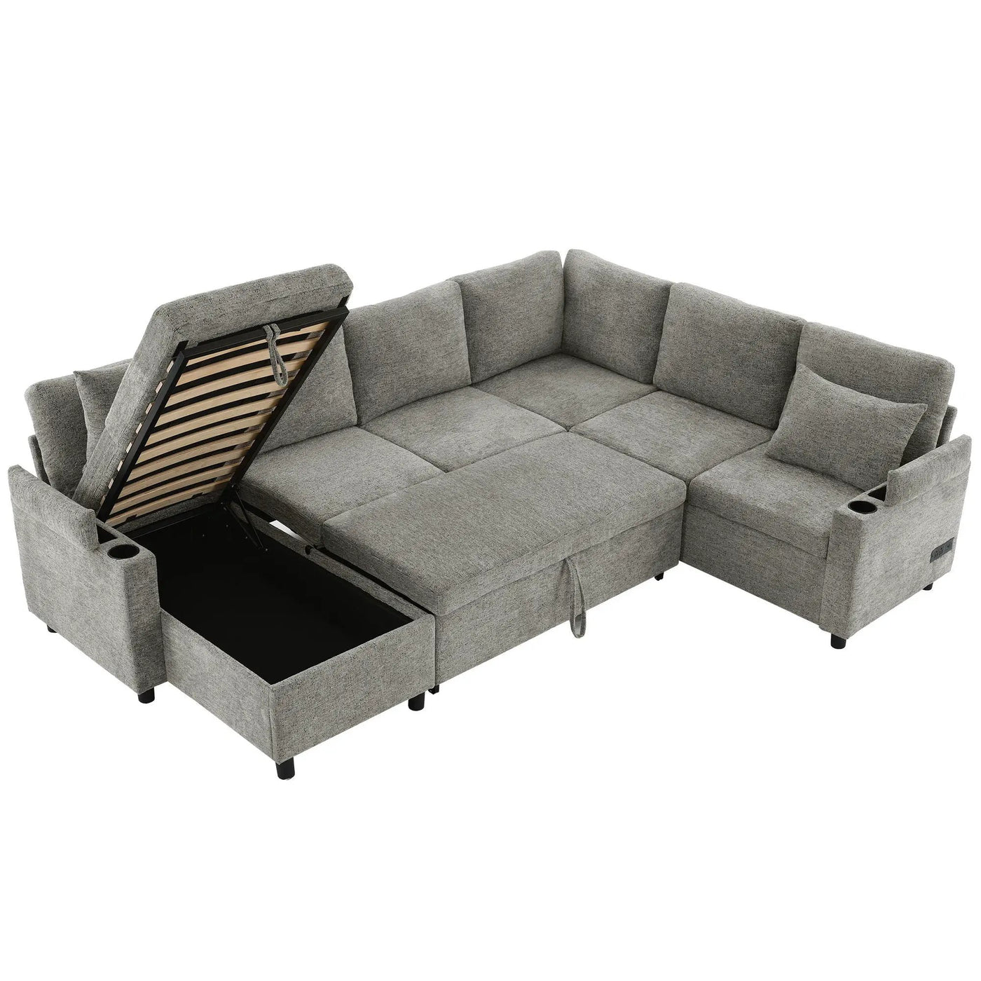 U-Shaped Sectional Sleeper Sofa With Ample Storage Space, 2 Cup Holders And Charging Ports For Living Room by HouseOfZazla