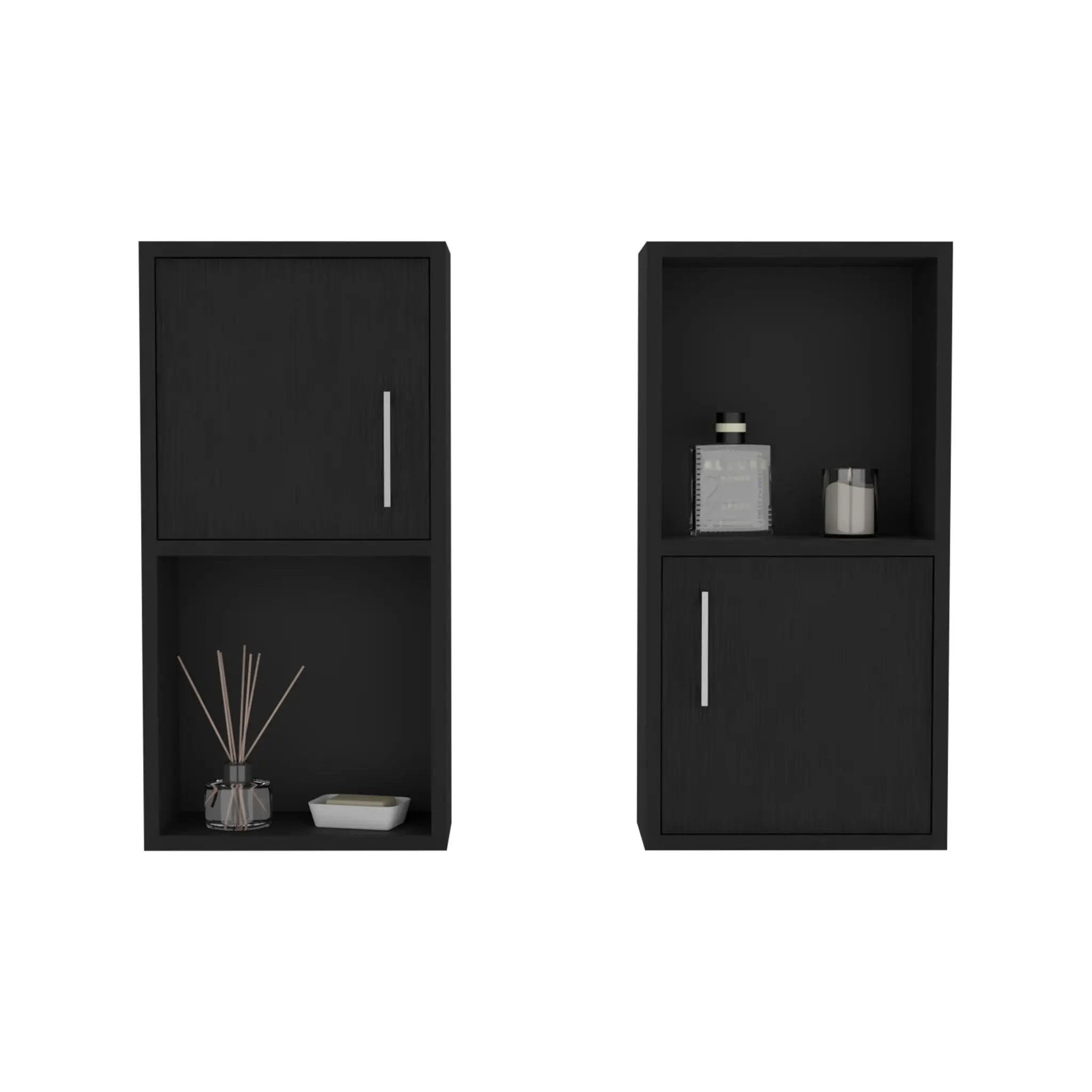 Wall Mounted Bathroom Medicine Cabinet Eak Two Doors, Two Shelves - Black by HouseOfZazla