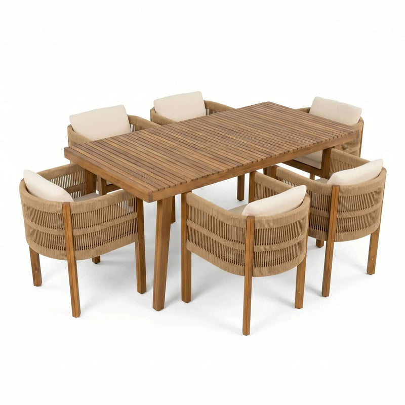 7 Piece Outdoor Dining Set With Table And Chairs - Beige / Brown by HouseOfZazla