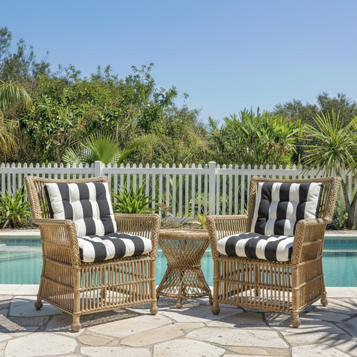 Outdoor Chair Cushions Set of 8 - Black/White Striped, photo 3 of 10