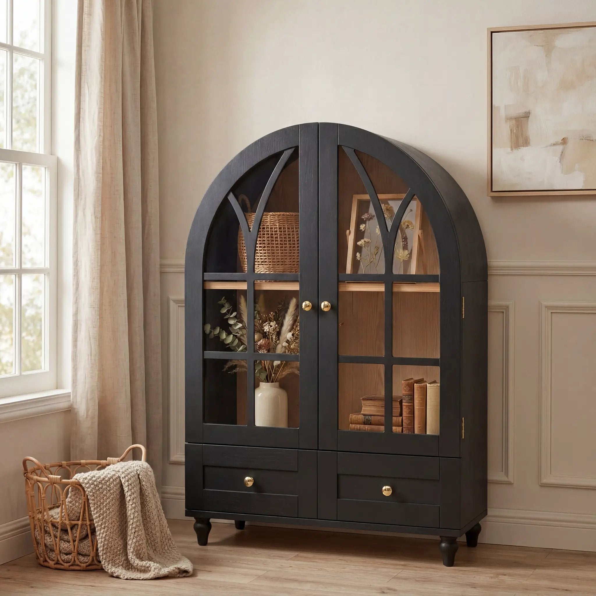 Arched Display Cabinet with Tempered Glass Doors by HouseOfZazla