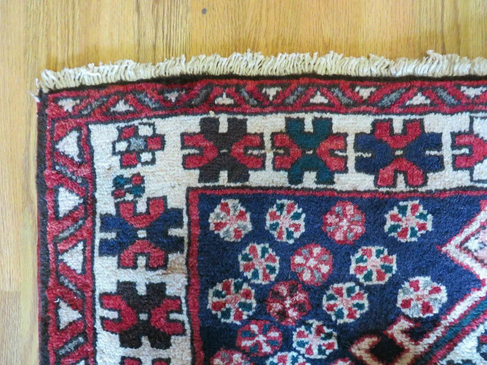 Persian Runner Rug 3.5 x 10.7, Karajeh Heriz Rug, Navy Blue, Geometric Medallions by Jewel Rugs