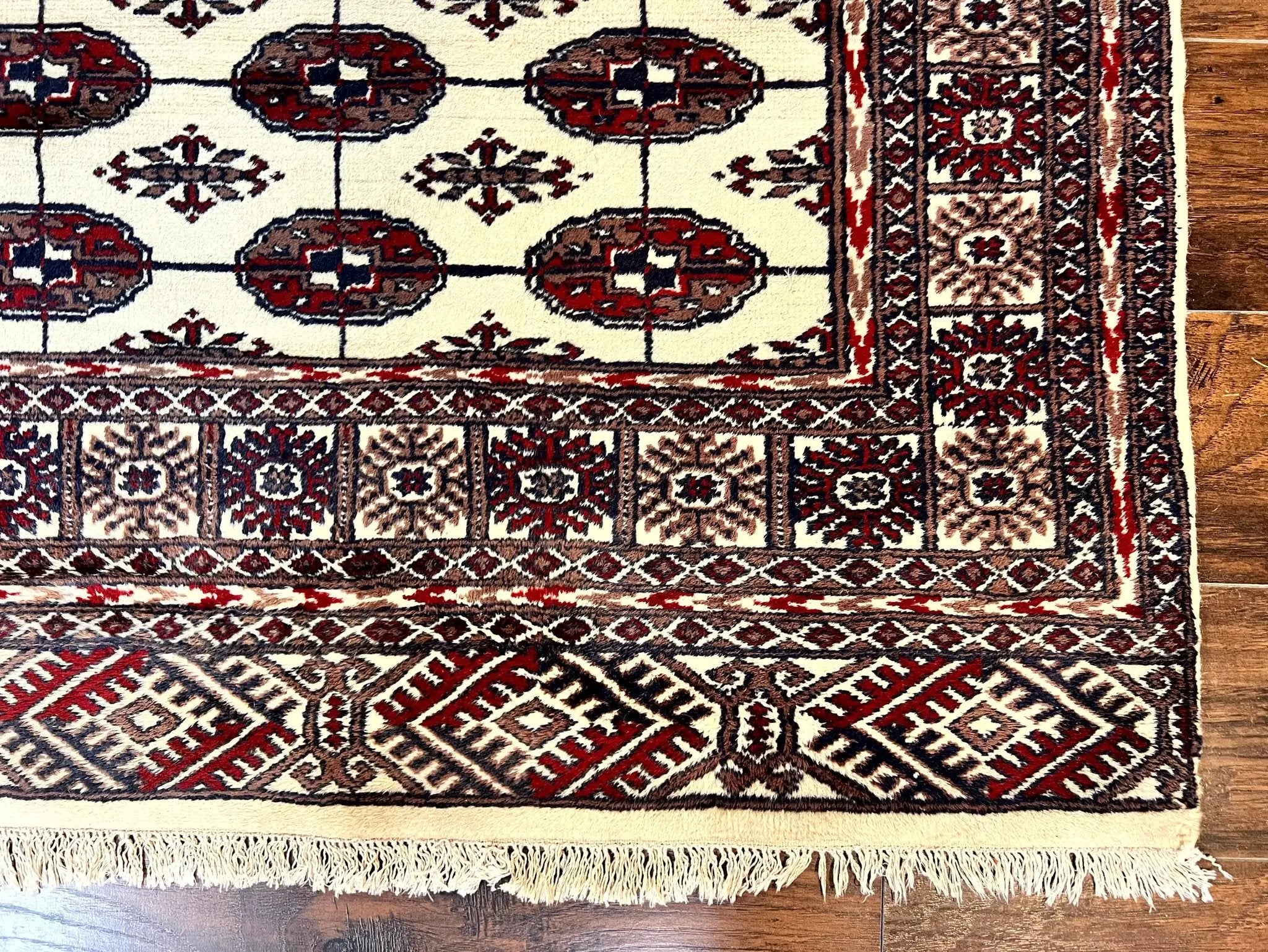 Pakistani Bokhara Rug 4x6, Turkoman Carpet, Vintage Handmade Wool Rug, Ivory by Jewel Rugs