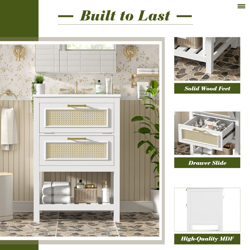 Modern Bathroom Vanity With Integrated Sink, Cabinet With 1 Deep Drawer And 1 Tip-Out Drawer by HouseOfZazla