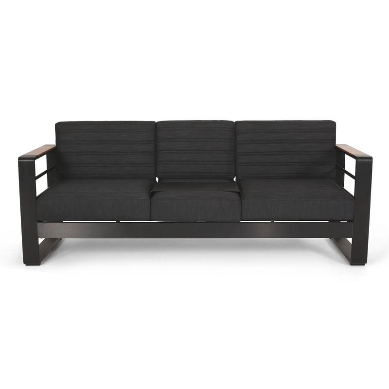 Giovanna 3-Seater Sofa with Aluminum Frame and Water-Repellent Cushions - Black by HouseOfZazla