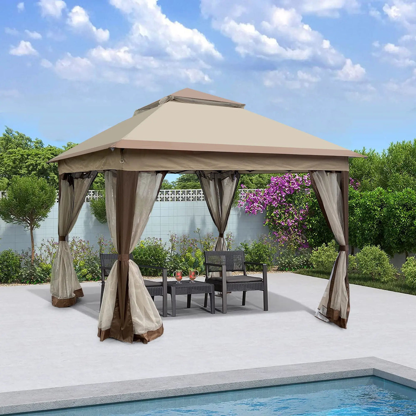 Outdoor Pop Up Gazebo Canopy With 2 Tier Soft Top And Removable Zipper Netting by Unique Piece Furniture