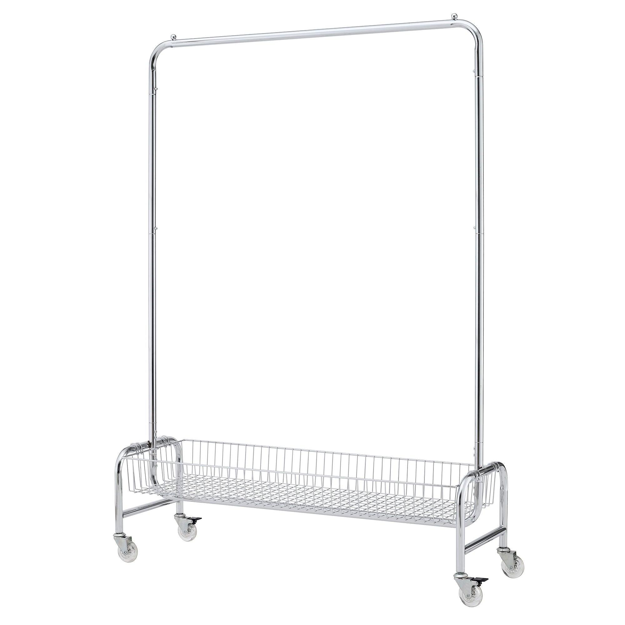 Heavy Duty Iron Garment Rack With Basket On Wheels - Silver by HouseOfZazla