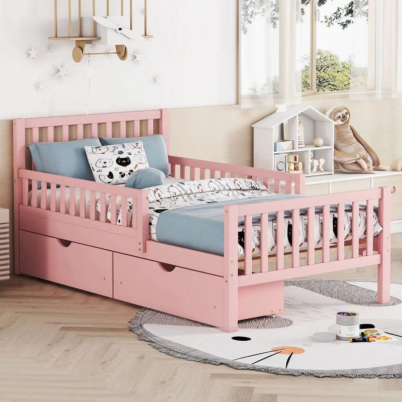 Platform Bed With Guardrails On Both Sides And 2 Storage Drawers by Unique Piece Furniture