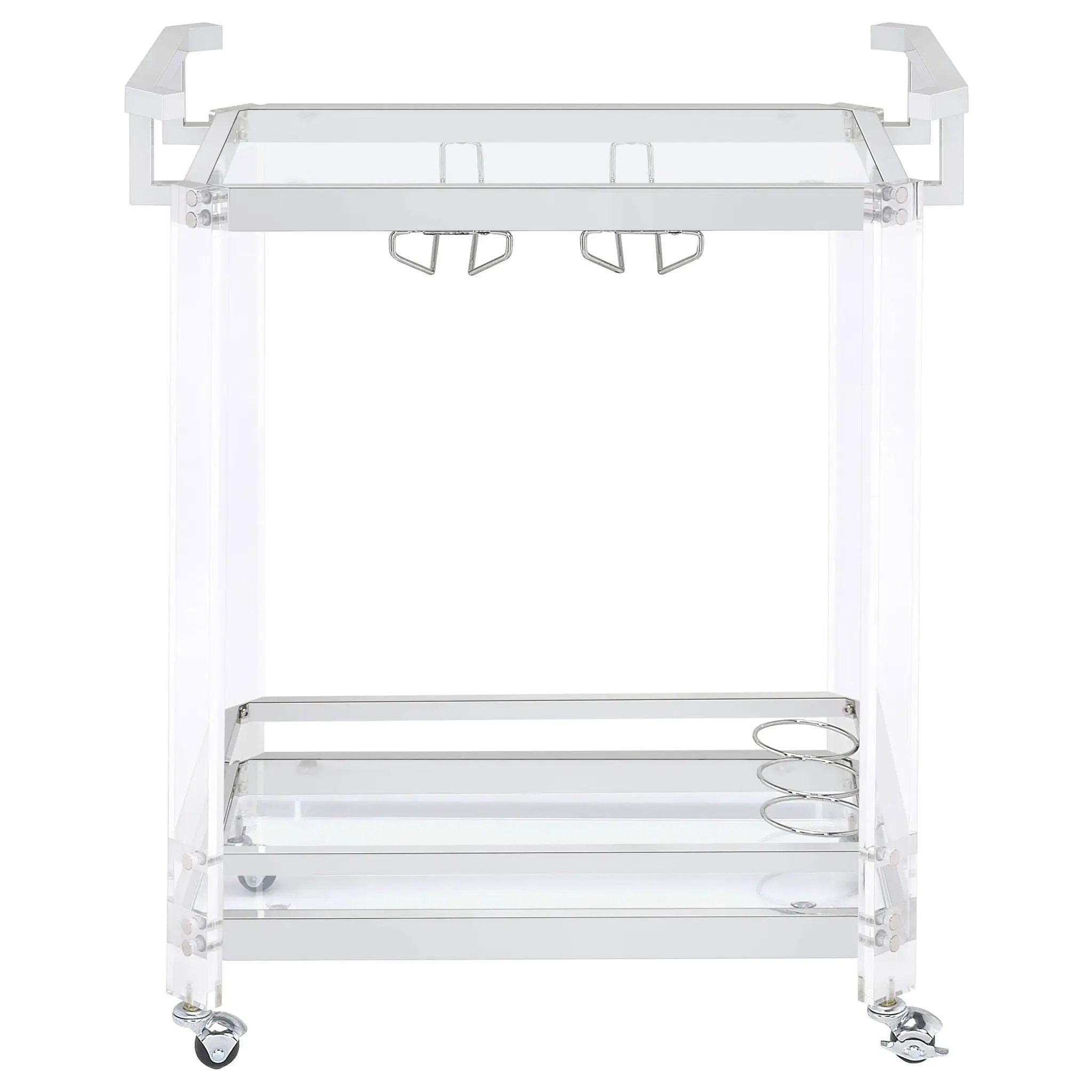 Jefferson 2-tier Glass Shelf Acrylic Bar Cart Chrome by Unique Piece Furniture