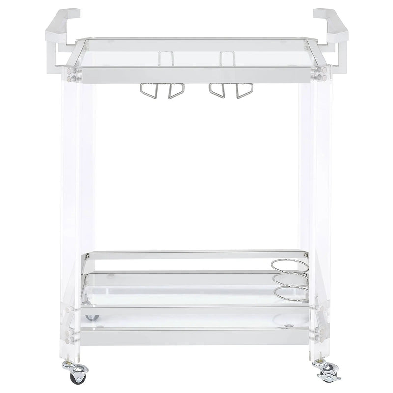 Jefferson 2-tier Glass Shelf Acrylic Bar Cart Chrome by Unique Piece Furniture