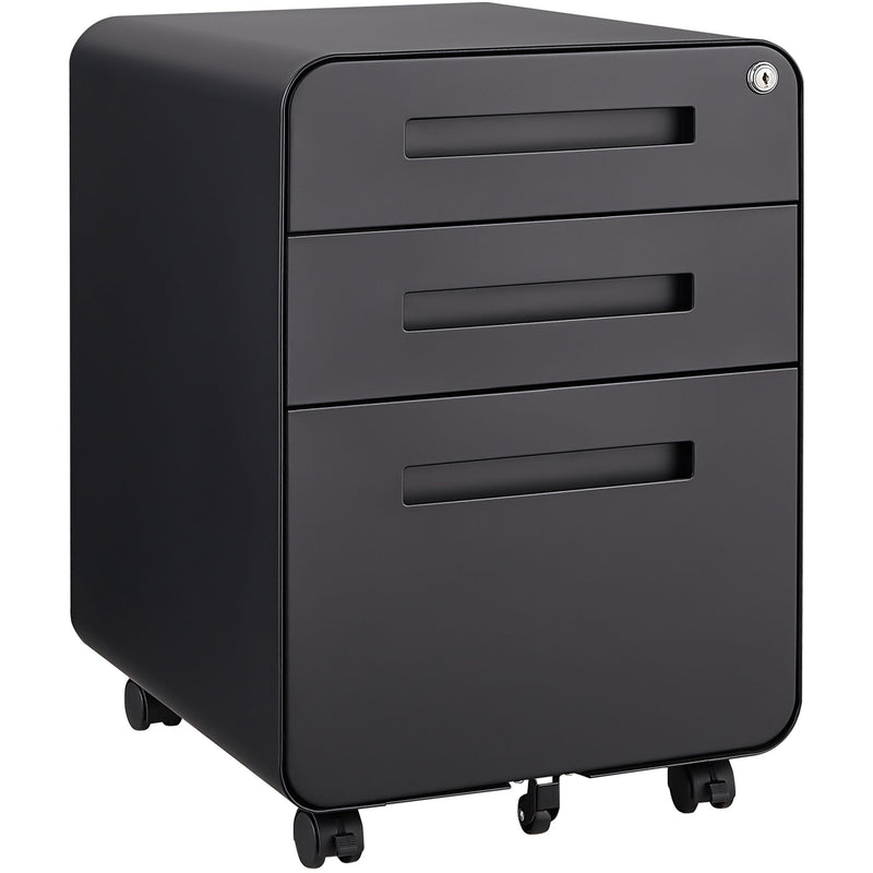 3 Drawer Mobile File Cabinet Under Desk Office, Simple Style Versatile Storage Cabinet For Legal / Letter / A4 Files, 5 Wheel Design Anti-Tilting Cold Rolled Steel Waterproof Moisture-Proof by Unique Piece Furniture