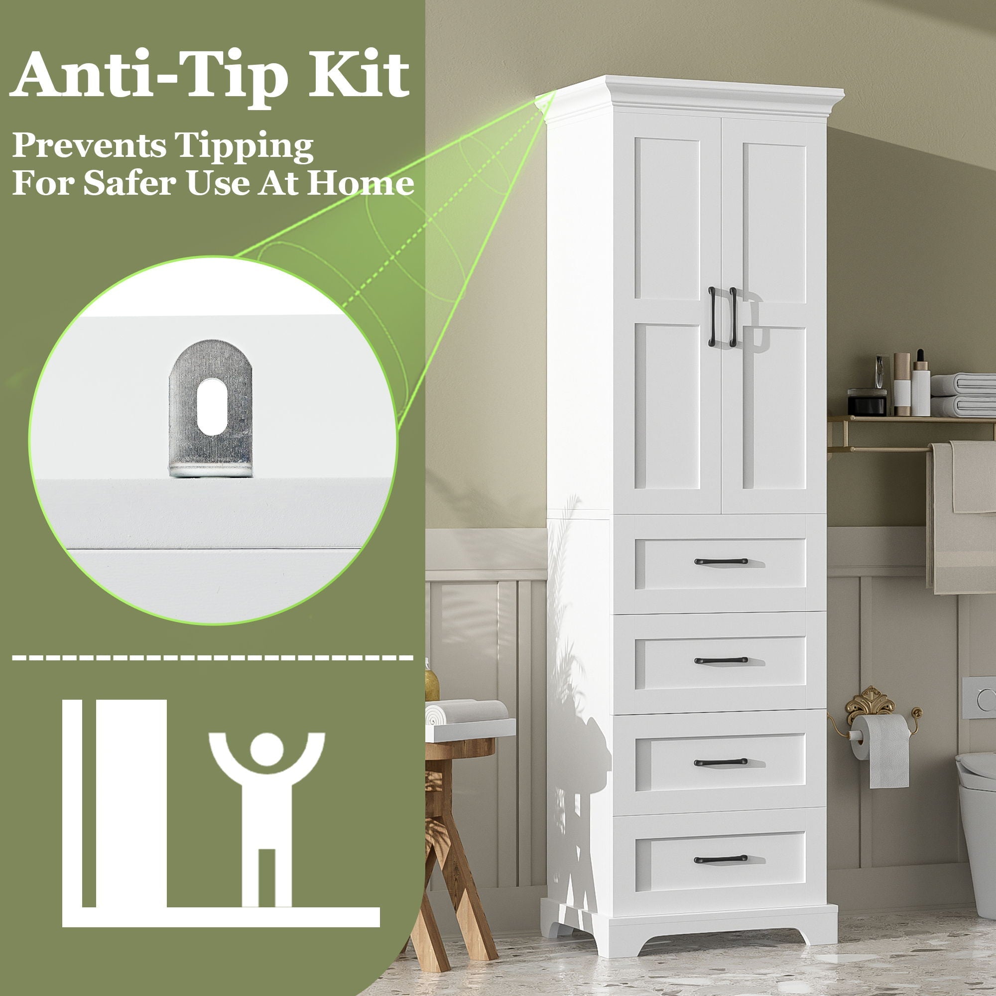Bathroom Vanity With 2 Damping Hinge Doors, 3 Drawers, Adjustable Shelves - White by HouseOfZazla