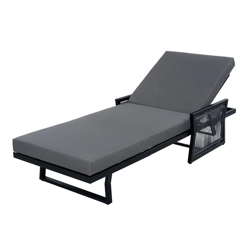 Black Iron Outdoor Chaise Lounge with Mixed Rope by HouseOfZazla