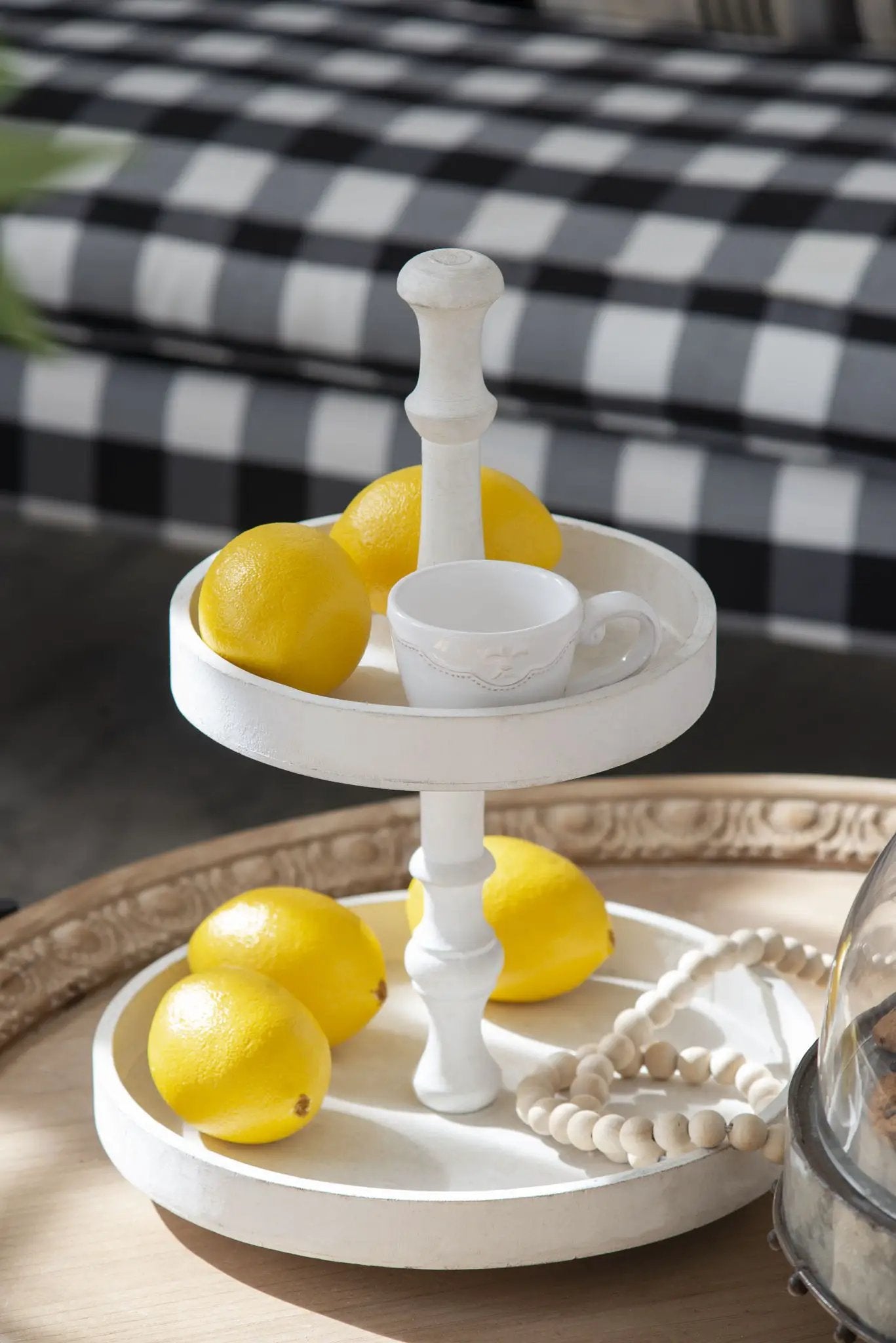 Two Tiered Round Wooden Tray - White by Unique Piece Furniture