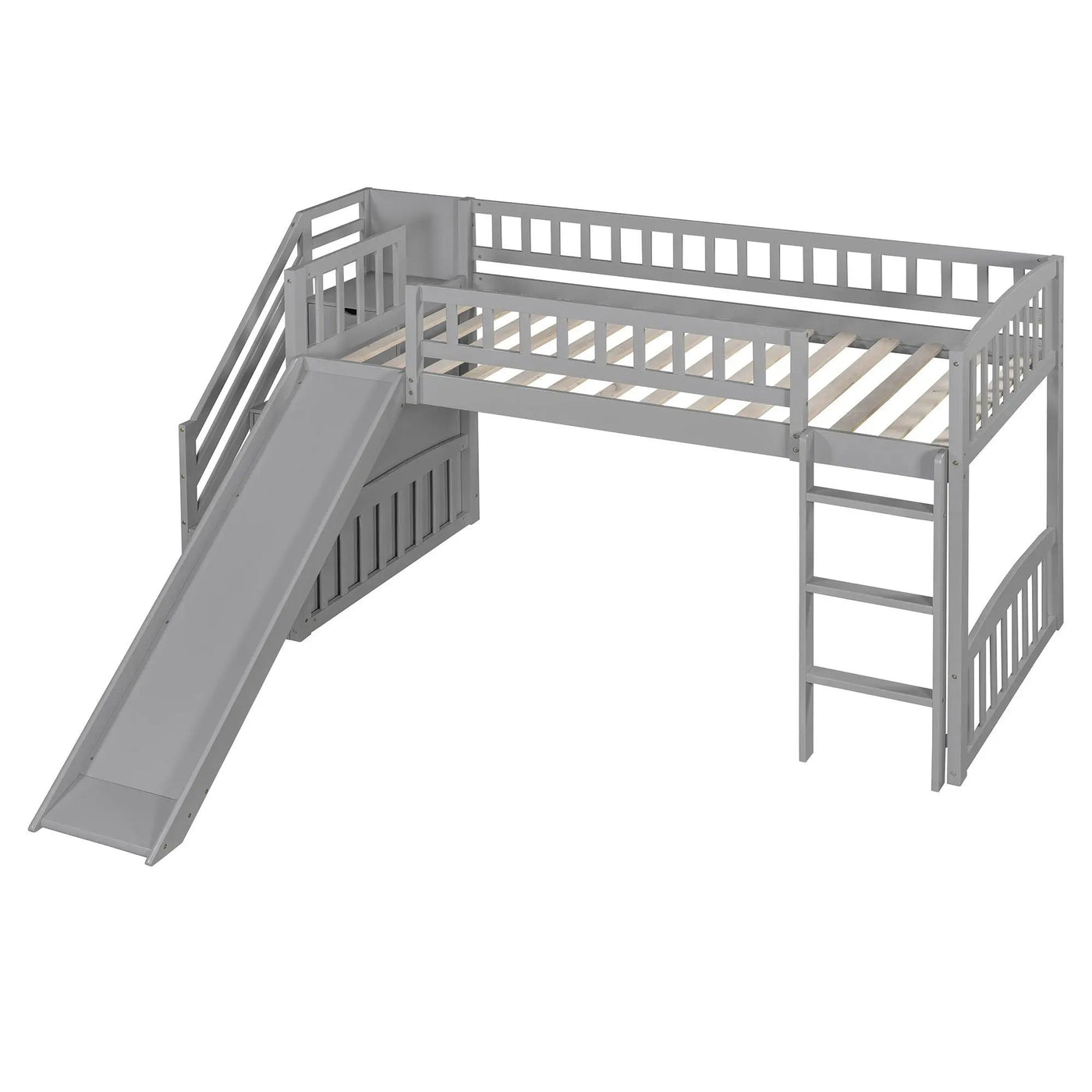Loft Stairway Bed With 2 Drawers, Convertible Ladder And Slide by HouseOfZazla