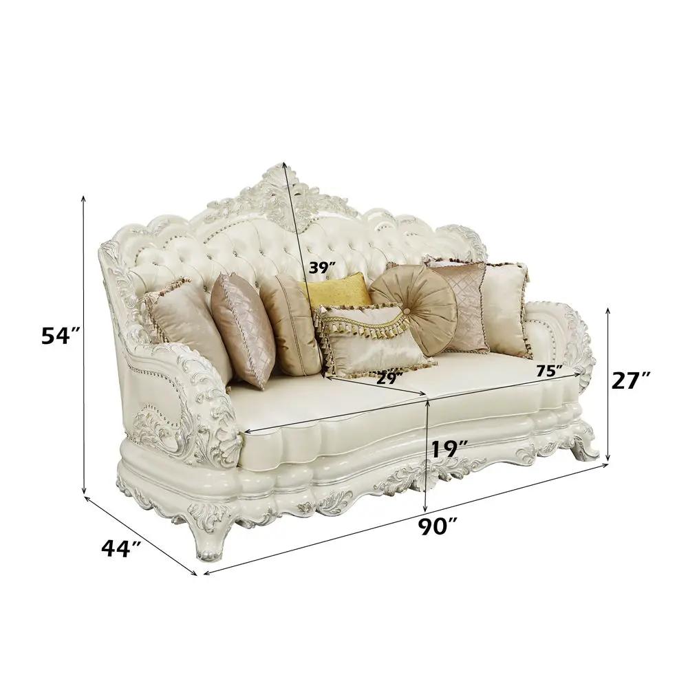 Adara - Sofa With 7 Pillows - Pearl White Synthetic Leather & Antique White by Unique Piece Furniture